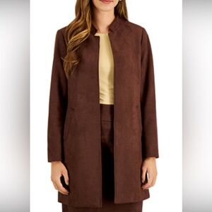 Tahari Women’s Long Faux Suede Topper Jacket - Mahogany Size 16